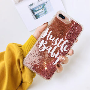 Hustle Baby Pink Glitter Liquid iPhone Case